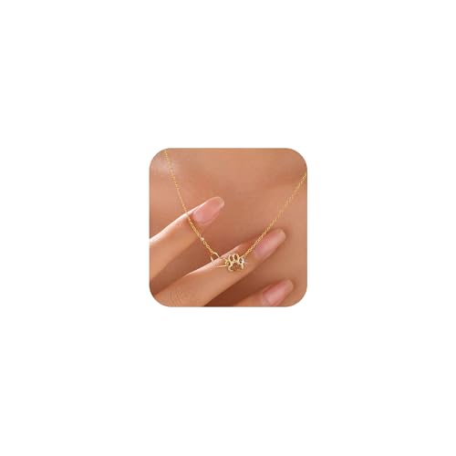 SUYACS 925 Sterling Silver Cat Dog Puppy Pet Paw Print Necklaces for Women Dainty 14k Gold Plated Love Heart Pendant Necklace Hollow Animal Paw Charm Chain Jewelry Birthday Gifts to Daughter