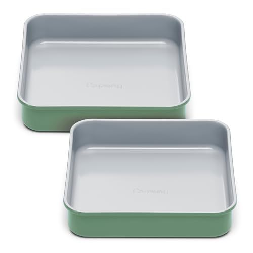 Caraway 9” Square Pan Duo - Non-Stick Ceramic Coating - Free From Forever Chemicals - Cake Pan Perfect for Brownies, Lemon Bars, & More - Sage