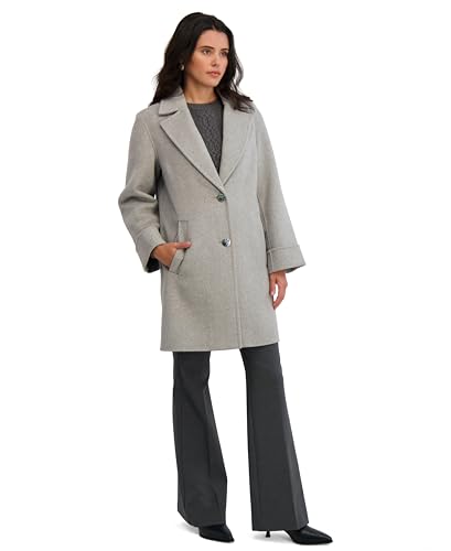 Image of TAHARI Womens Relaxed Double-faced Soft Wool Topper Coat With Front Buttons, Roll Cuffs & Pick Stitch Detail