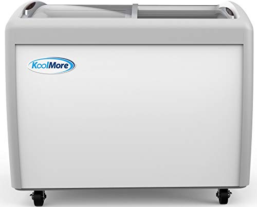 Image of KoolMore - MCF-12C Commercial Ice Cream Freezer Display Case, Glass Top Chest Freezer with 4 Storage Baskets and Clear, Sliding Lid, Large 12.7 cu.ft Capacity, White