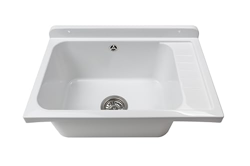 Negrari Pilozzo a Muro in PP con pilettone in metallo, Resistente agli agenti atmosferici, Kit di fissaggio e Kit di scarico inclusi, 58L x 38P x 21H cm, bianco