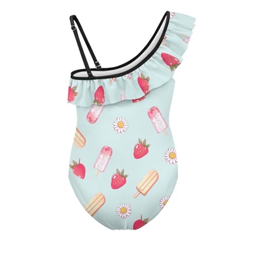 Image of Girls One Piece Bathing Suit,Slim-Fit Ruffle Strap Swimsuit with Adjustable Strap Quick Dry Summer Beach Swim Suit