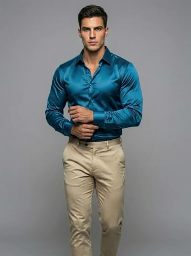 Image of Diverse Men's Satin Casual Shirt | Premium Solid Poly Satin | Wrinkle-Free, Full Sleeve Regular Fit Office, Business Wear