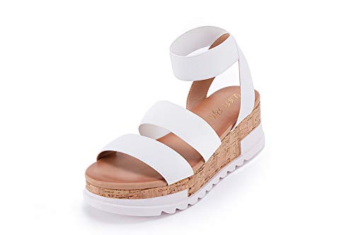 LAICIGO Women's Slip On Espadrille Platform Comfort Ankle Elastic Strap Wedge Sandal