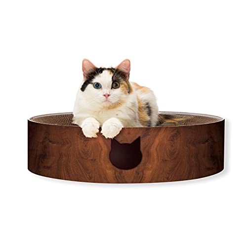 Image of Necoichi Cat Scratcher Bowl for Indoor Cats - Cat Scratching Lounger with Reversible Usability and Extra Comfort for Lounge, Cardboard Bed Couch / (XL, Dark Cherry)