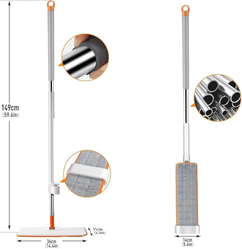Image of TEKCOOL Moppers for Cleaning Floor Tekcool Microfiber Magic Mop for Floor Cleaning,Home Hands Free Squeeze Mop, Stainless-Steel Handle, Bucket Less and Microfiber Refill: