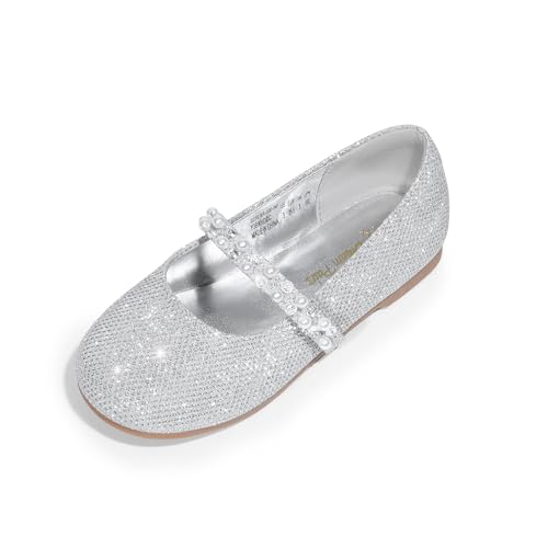 DREAM PAIRS Girls Mary Jane Dress Shoes Ballerina Flats for Wedding, Party (Toddler/Little Kid/Big Kid) 4 Toddler Silver/Glitter-t