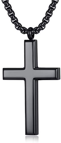 REVEMCN Simple Men’s Stainless Steel Cross Pendant Chain Necklace for Men Women, 20-24 Inches Chain (20, Black Tone - Rolo Cable Chain)