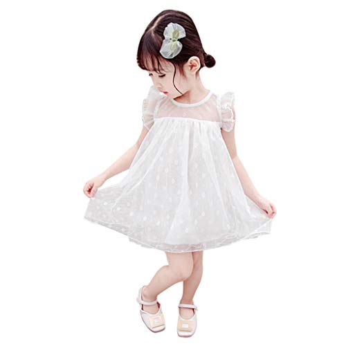 Baby Girl Christening Dress Classic Infant Baptism Wedding Fly Sleeve Floral Tulle Dress for Spring Summer White