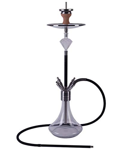 DIAMOND HOOKAH Premium Carbonado Shisha Set, Wasserpfeife Shisha Edelstahl Komplettset mit 4 Anschlüsse/Schläuche. 18/8…