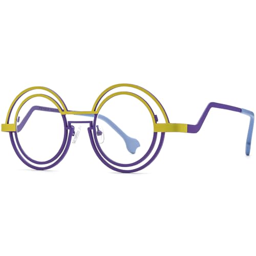 Image of FONEX Colorful Pure Titanium Glasses Frame Women Retro Round Eyeglasses