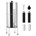 TrailBlaze 2.25G Gravity-Fed Water Filter System, 304 Stainless Steel Countertop Water Filtration System, with 2 Black Carbon and 2 Fluoride Filters, Water Level Spigot & Stand for Home, Camping, RV