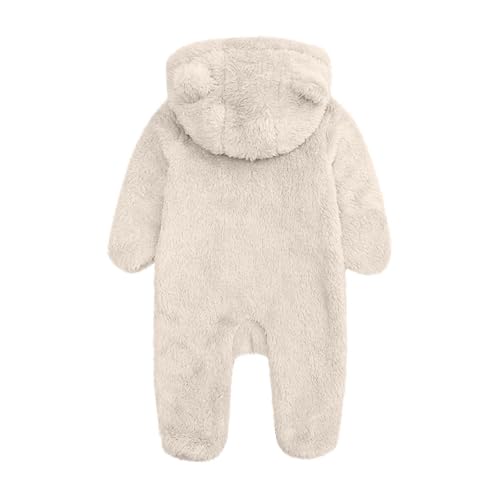 AIMAOMI Baby Fleece Jumpsuits Soft Hooded Bear Ear Onesie Beige 0-3 Months - image 3