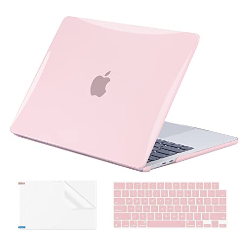 Image of EooCoo Case Compatible with MacBook Air 15 inch M5 2026 2025-2023 Release M4 M3 M2 Model A3448 A3241 A3114 A2941, Plastic Hard Shell Case & Keyboard Cover & Screen Protector, Crystal Pink