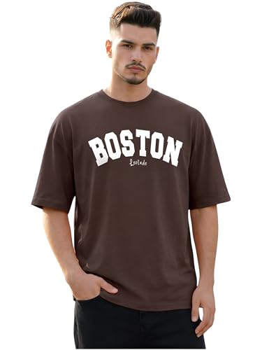 Image of LEOTUDE Men's Half Sleeve Round Neck Cottonblend Graphic Print Oversized Tshirt for Man