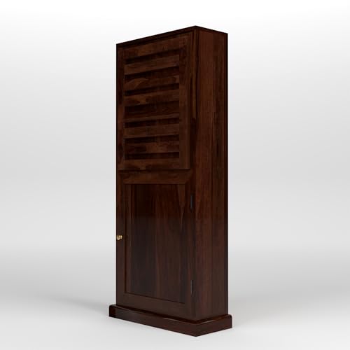 Image of Solid Sheesham Wood Foldable Study Table with Bookshelf & Storage Cabinet | Rosewood Study Desk for Home & Office (A-Walnut Finish)