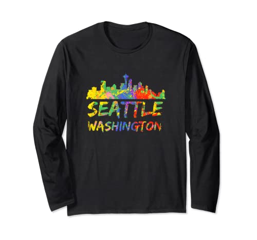 Seattle Washington City Skyline Art coloré de Seattle Skyline Manche Longue