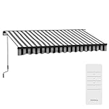 Outsunny 3.5 x 2.5m Electric Awning with Remote Controller, Aluminium Frame Retractable Awning, Half Cassette Sun Canopies for Patio Deck Door Window, Grey and White - Image 1
