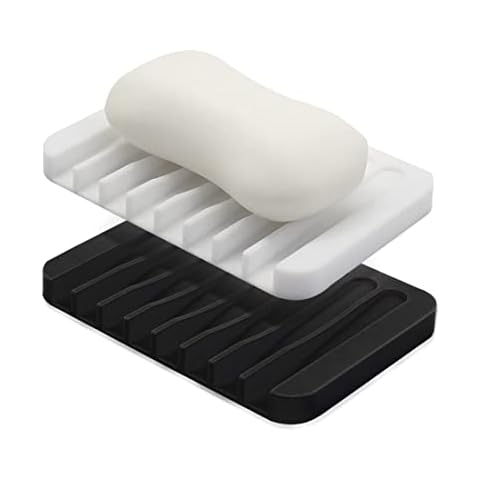 PLABBDPL Jabonera de Silicona con Desagüe para Baño y Cocina (Blanco y Negro) Cover