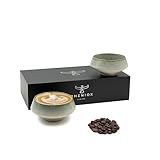 Pheniox | Cappuccino Tassen Set Barista Green- 2x 180 ml | hochwertige Latte Art Tassen aus Porzellan - Kaffeetassen ohne Henkel | zeitloses, modernes Design - spülmaschinenfest | Geschenk Mann Frau