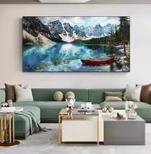 DIHANSM Leinwandbild „Louise Lake“ – Abstrakte Landschaft, großes Wandbild, grüne Wanddekoration (55 x 110 cm/ungerahmt)
