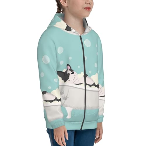 French Bulldog Taking a Bath Kid Hoodies Boys Zip Up Sweatshirts Girls Pullover with Pocket4