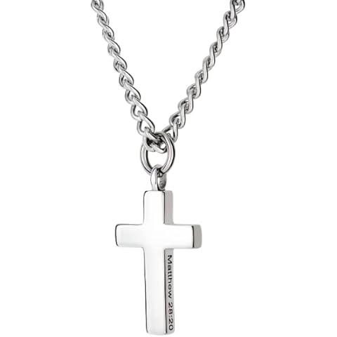 Shields of Strength Mens Stainless Steel Always Cross Necklace Matthew 28:20 Simple Eloquent Design Any Occasion Reminder Faithful Love Mercy Inspiring Cover