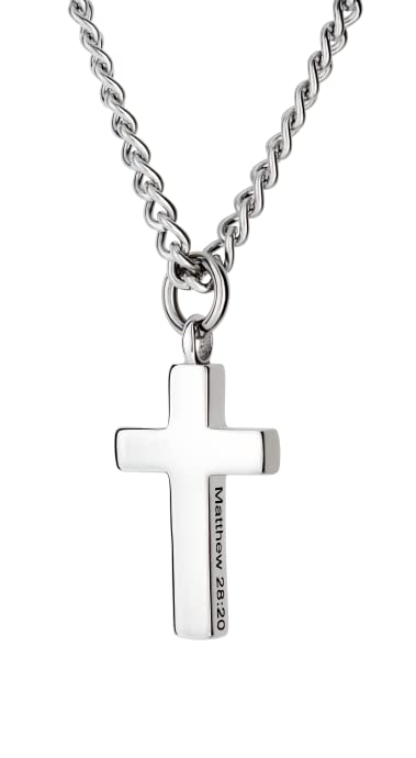 Shields of Strength Matthew 28:20 Cross Necklace for Men Stainless Steel or Gold Plated Christian Jewelry – Engraved “I Am With You Always” – Inspirational Bible Verse Necklace