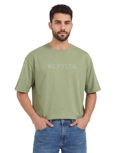 Image of FYLTR Men's Relaxed Fit Oversized T-Shirt | Cotton Blend | Round Neck and Half Sleeves Casual T-Shirt | Comfortable Summer Wear
