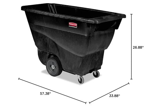 Rubbermaid Commercial Products Tilt Dump Truck, 450 lbs 1/2 Cubic Yard Heavy Load Capacity with Wheels, Black, Trash Recycling Cart for Construction/Commercial/Industrial Transportation