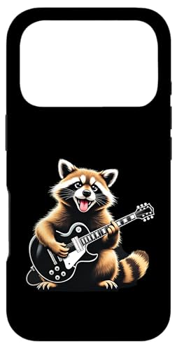 エレキギターを弾く面白いアライグマ動物音楽愛好家 スマホケース iPhone 17 Pro 用