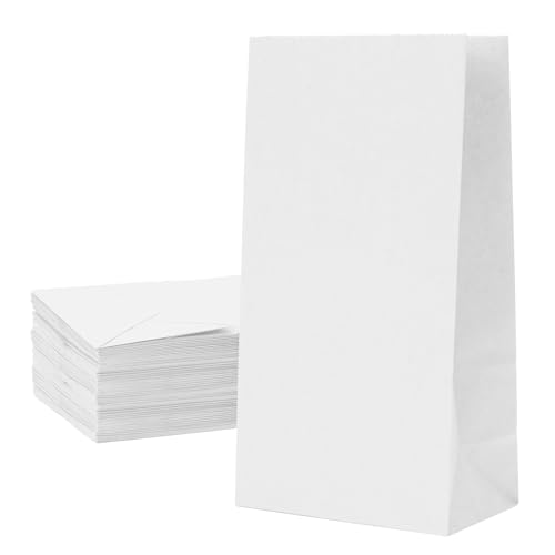 Homrelaxy 50 Pcs 4LB Whtie Paper Lunch Bags 5.1x3.2x9.8 Inch Kraft Paper Bags White Paper Bag for Snacks Sandwiches Crafts Gift Bags