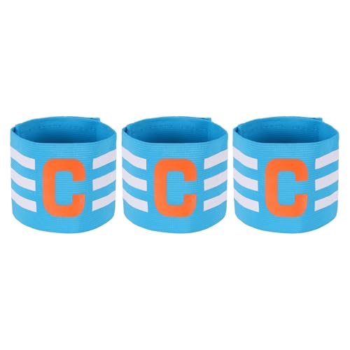 YELARXI Captain Arm Bands for Soccer, Soccer Captain C Armband, Classic Striped Elastic Protective Arm Badge Adjustable Player Bands Fitting for (Adult/Football) 3 Pcs & Sky Blue