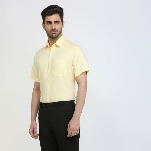 Image of Raymond Men Contemporary Fit Solid Pattern Pure Cotton Semi Cutaway Collar Half Sleeve Formal Shirt