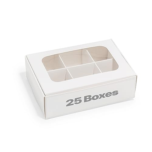 Mini Truffle Boxes - White | VERY SMALL for 6 Treats - Window and Dividers | 5 x 3.5 x 1.57 Inches | Pack of 25 | Modsy Baking