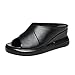 FRDYEYDJ Sandales Femme été Confortable Sandales à Talons compensés à Plate-Forme d'été pour Femmes Sandales en Cuir Confortables Peep Toe Wedges Barbecue Enfant Bois (Black, 38)