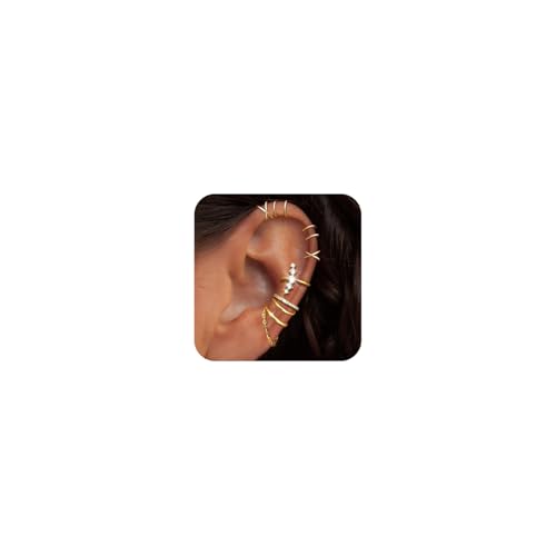 Ear Cuff Earrings for Women Non Piercing 14K Gold/Sterling Silver Plated Hoop Cuffs Non Pierced Fake Earring Dainty Faux Earrings Hypoallergenic Cartilage Ear Clips Jewelry