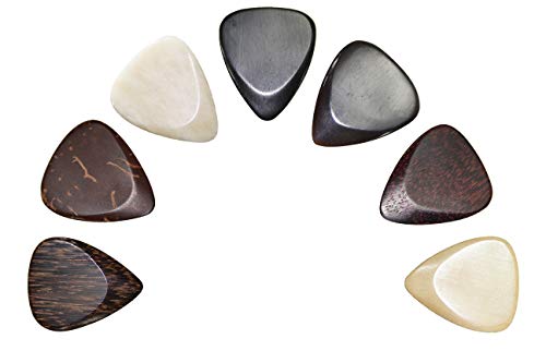 Pickmann Classic 351 Exotic Sampler Guitar Picks Plectrums Value Pack For Acoustic/Electric Guitar Made From Palmwood, Coconut, Bone, Ebony, Horn, Tamarind & Haldu #TOP1