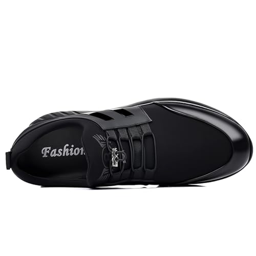 Mens Casual Leather Shoes Slip on Fashion Comfortable Elevator Dress Sneakers Shoes for Men Black Business Walking Shoes3