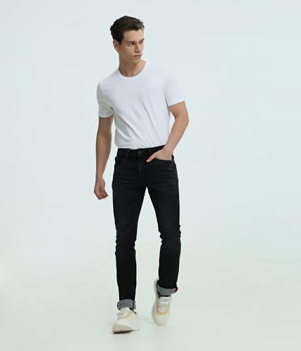Image of TURMS Men's Anti Stain Jeans 30 Days No Wash Anti Odor Casual Mid Rise Denim Pants | Traveler Comfort Stretchable Breathable Cotton Rich