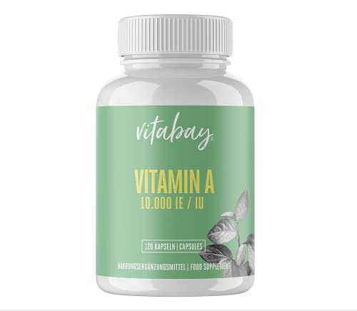 Vitabay Vitamin A | 120 vegane Kapseln | Hochdosiert mit 10.000 IE (3.000 µg) | Augenvitamine | Laborgeprüft & hergestellt aus hochwertigen Rohstoffen