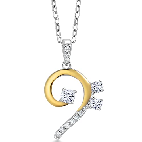 Gem Stone King 925 Sterling Silver and 10K Yellow Gold White Moissanite and White Lab Grown Diamond Bass Clef Music Note Pendant Necklace For Women By Keren Hanan (0.31 Cttw, with 18 Inch Chain)