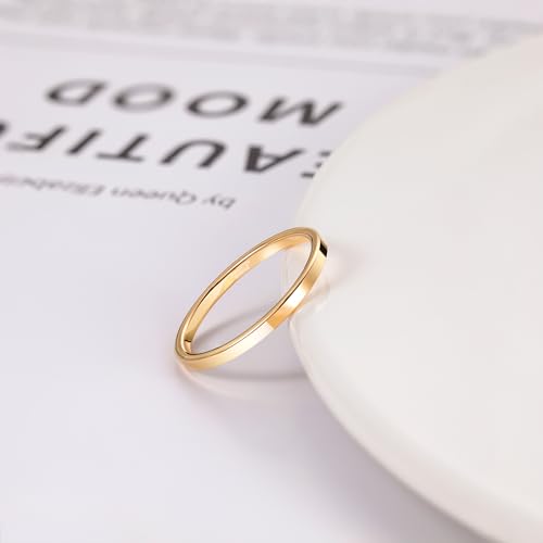TRUMIUM 2mm 4mm 6mm Tungsten Rings for Women Men's Wedding Bands Gold Plated Beveled Edges Flat High Polished Comfort Fit Size 5-143
