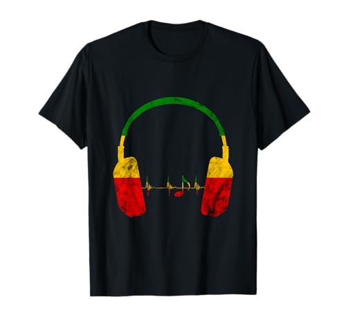 Reggae Casque audio Rasta Reggae Musique Heartbeat EKG Clefs T-Shirt