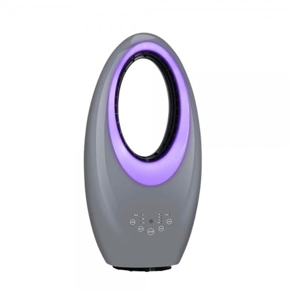 Bilake Ventilador Sin Aspas | 50W 3 Velocidades | Mando y Temporizador | Oscilante, Seguro y Silencioso (Gris | Con Luz Led)