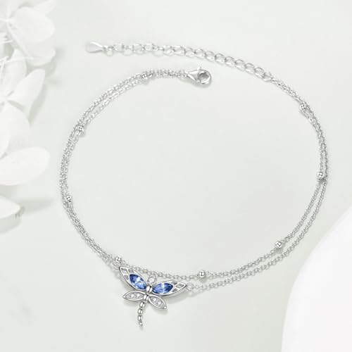 Image of TIGER RIDER Dragonfly Anklet Sterling Silver Dragonfly Gifts Jewelry for Women with Crystal Birthday Anniversary