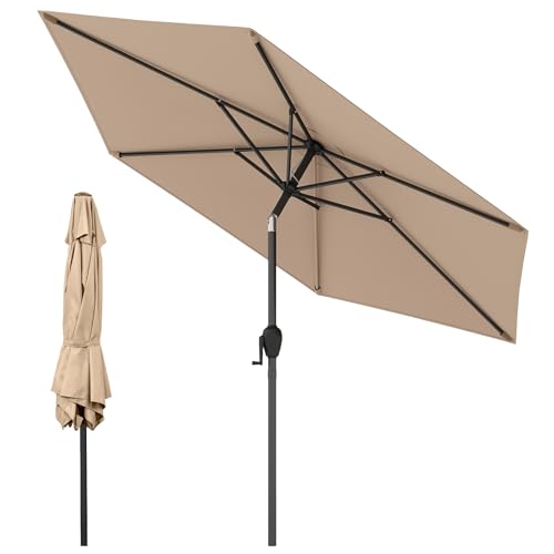 GOPLUS 2,3M Sombrilla de Jardín, Parasol Inclinable con 6 Varillas, Orificio de Ventilación y Estructura Desmontable, Sombrilla Terraza Exterior para Playa Piscina Balcón, Base no Incluida (Marrón)