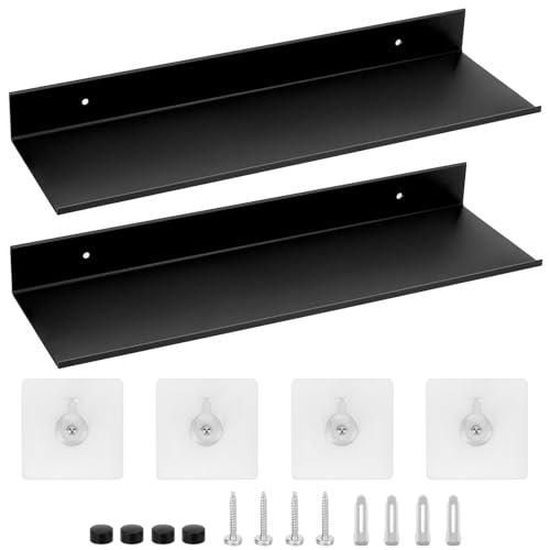 QWORK® 2er-Set Schwarz Schweberegal 40 cm Metall Wandregal mit Klebeschrauben für Schlafzimmer, Wohnzimmer und Büro