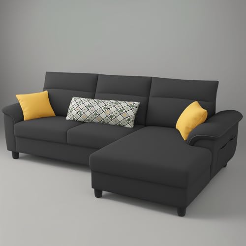 Image of Casaliving Seams RHS 4 Seater L Shape Sofa for Living Room (Black Fabric) Premium Fabric Sofa