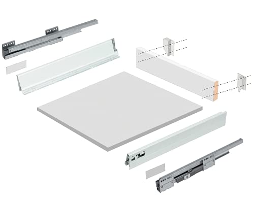 Cajón de cocina con guías laterales de auto freno y maderas de montaje base y trasera incluidas, rieles de hasta 50 kg de peso, color en blanco, fondo de 50 cm (MODULO - 60)